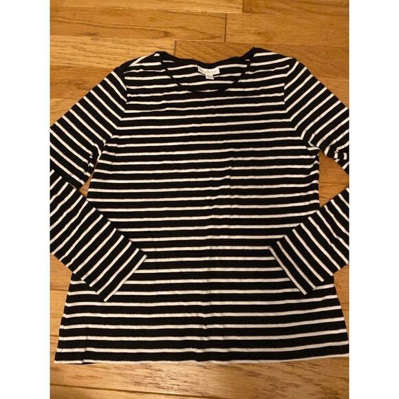 Charter Club women's black/white striped pima cotton basic long sleeve top sz XL - Picture 1 of 9